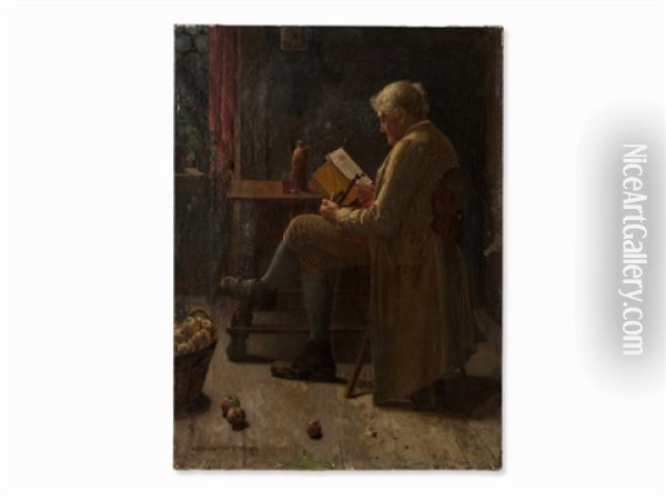 Reading Man Oil Painting - Eduard Pfyffer