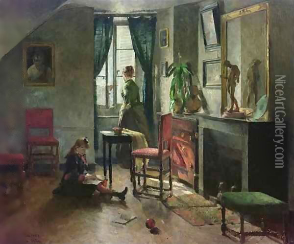 Interior with Figures Oil Painting - Harriet Backer