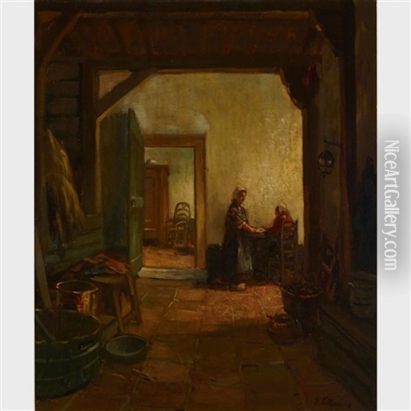 Dutch Interior Genre Oil Painting - Hendrik Valkenburg