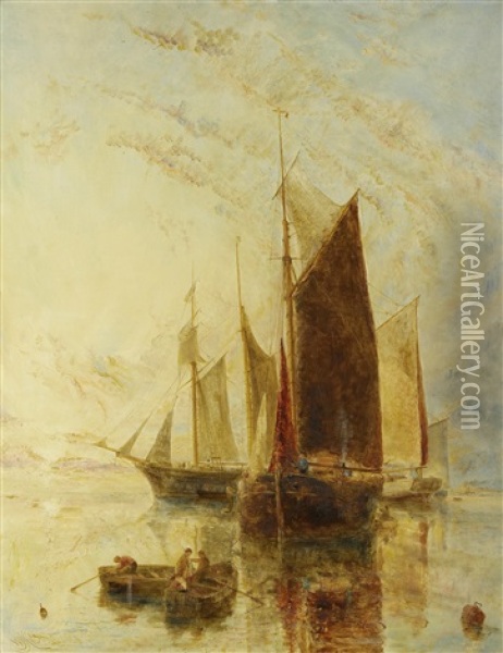 Fishing Boats In A Calm Oil Painting - William Joseph J. C. Bond