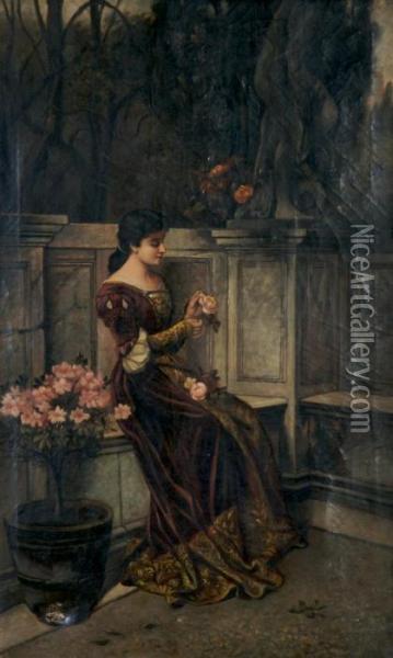 Lady With Roses Oil Painting - Louis, Ludwig Reinhardt