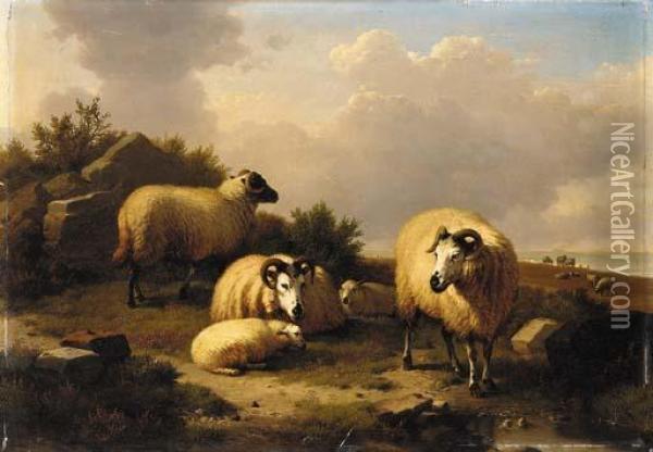 Mountain Sheep In A Landscape Oil Painting - Eugene Joseph Verboeckhoven
