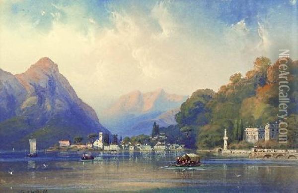 Widok Lugano Oil Painting - Carlo Bossoli