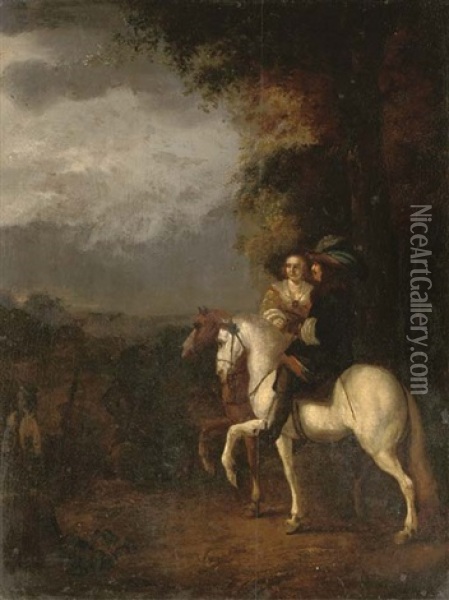 A Gentleman And A Lady Riding In A Wooded Landscape Oil Painting - Palamedes Palamedesz the Elder