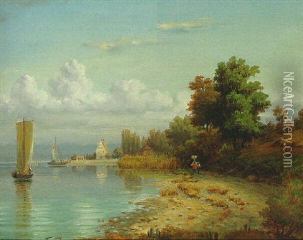 A Summer River Landscape Oil Painting - Friedrich Thurau