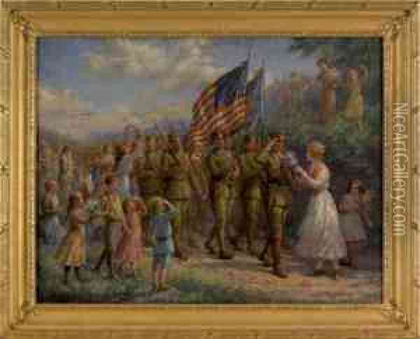 Armistice Day Troops In France Oil Painting - Jennie Augusta Brownscombe