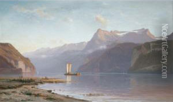 Lac Des Quatre Cantons Oil Painting - Auguste Louis Veillon