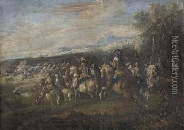 Schlachtfeld Mit Kavallerie. Gegenstucke Oil Painting - Guglielmo Cortese Il Borgognone