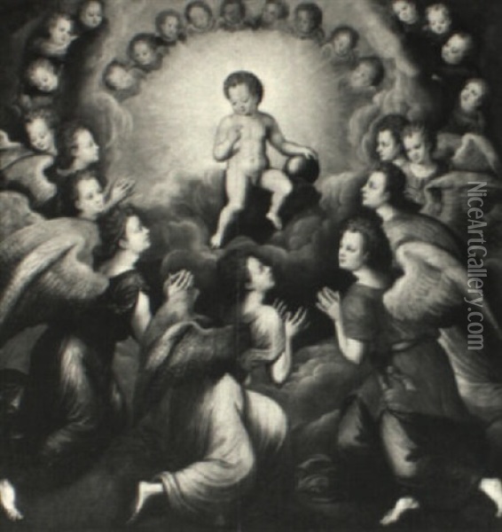 The Christ Child In Glory Surrounded By Adoring Angels Oil Painting - Michiel Coxie III