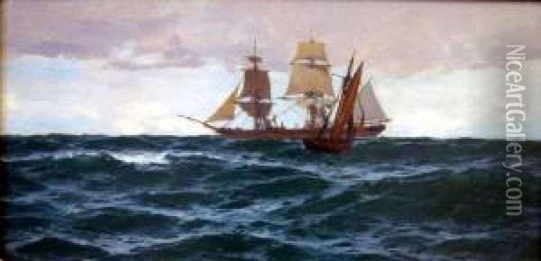 Shipping At Sea Oil Painting - John Fraser