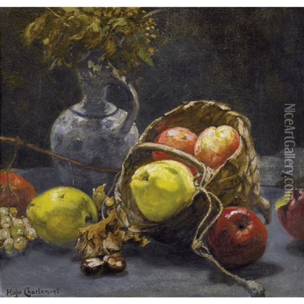 Herbststillleben Mit Krug Und Korb Oil Painting - Hugo Charlemont