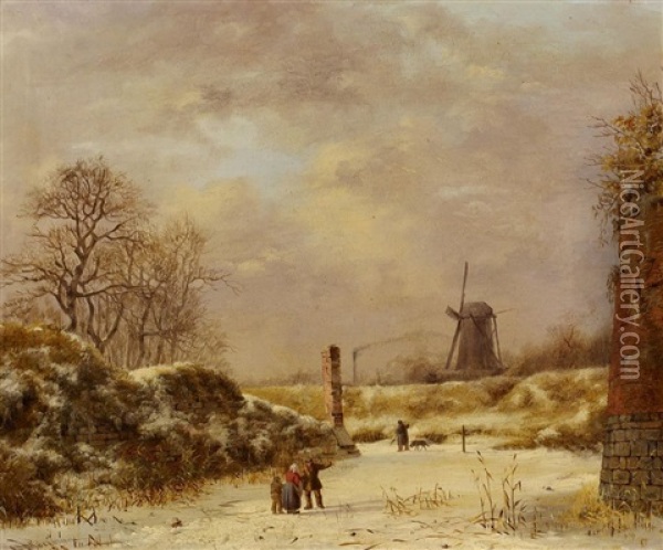 Wintertag In Den Graben Einer Alten Stadtbefestigung Oil Painting - Albert Eduard Moerman
