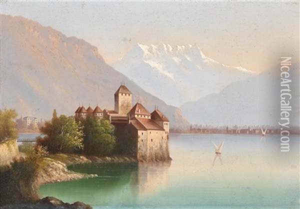 Blick Auf Schlos Chillon Am Genfer See Oil Painting - Hubert Sattler