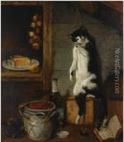 The Unfortunate Cat Oil Painting - Charles Verlat