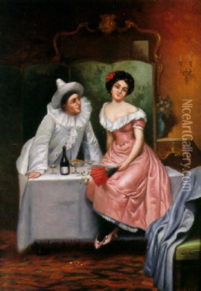 Dama Con Pierrot Oil Painting - Emile Francois Michel