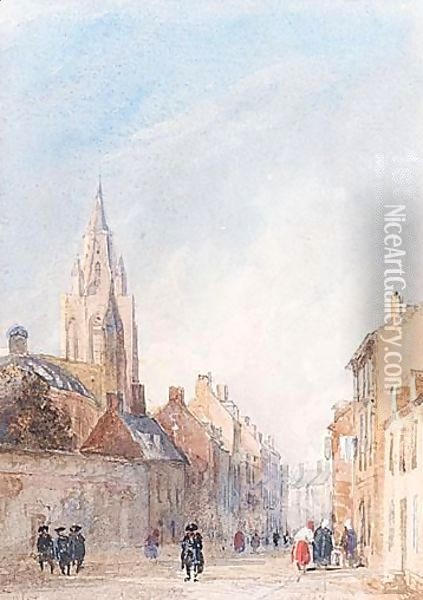 A French Street Oil Painting - David Cox