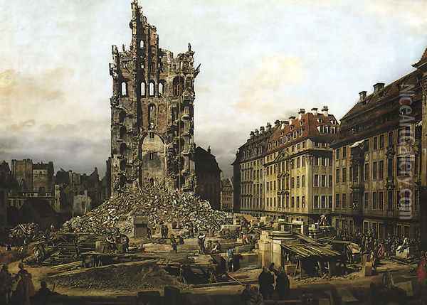 Ruins of the Old Kreuzkirche in Dresden Oil Painting - Bernardo Bellotto