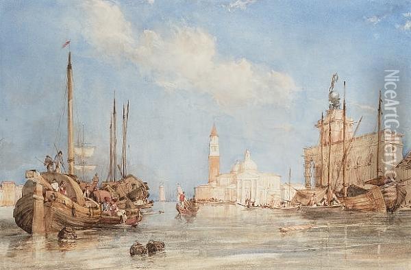 The Dogana Looking Towards San Giorgio Maggiore, Venice Oil Painting - James Duffield Harding