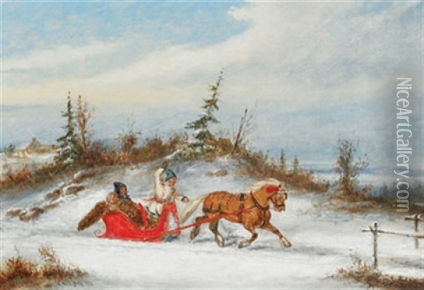 Winter Scene With Horse And Sleigh Oil Painting - Cornelius David Krieghoff