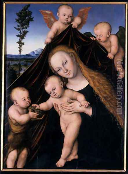 Madonna and Child with John the Baptist, 1534 Oil Painting - Lucas The Younger Cranach