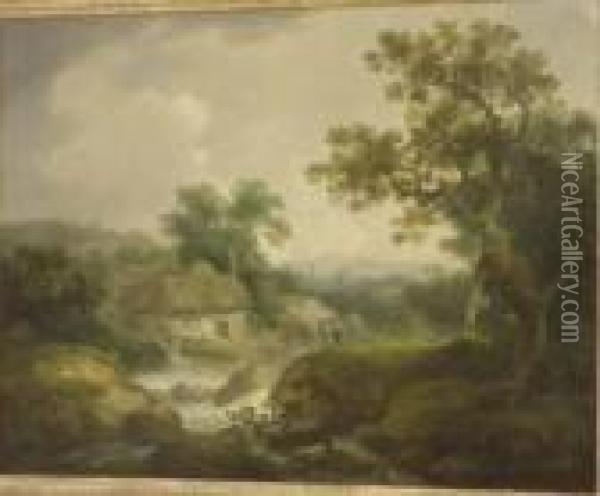A Cumberland Mill Stream Oil Painting - John Rathbone