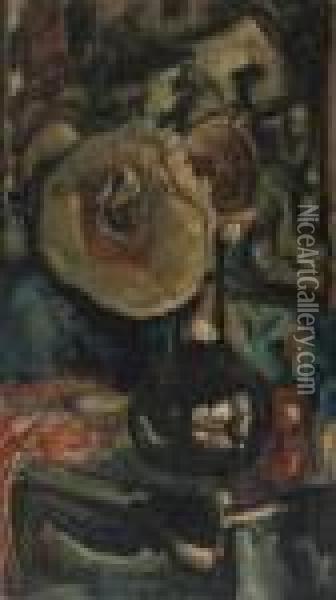 A Still Life With Flowers In A Glass Vase Oil Painting - Leo Gestel