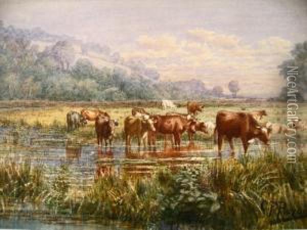 Cows At The River Oil Painting - Charles Franklin Pierce