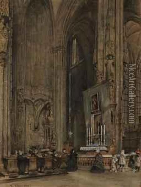 The Interior Of Saint Stephen's Cathedral, Vienna Oil Painting - Rudolf Ritter von Alt
