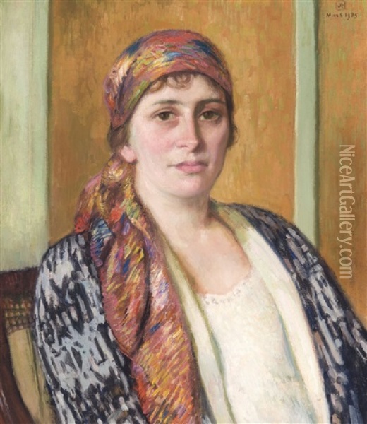 Jeune Femme A L'echarpe (1925) Oil Painting - Theo van Rysselberghe