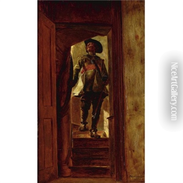 An Officer Entering A Tavern Oil Painting - Ernest Meissonier