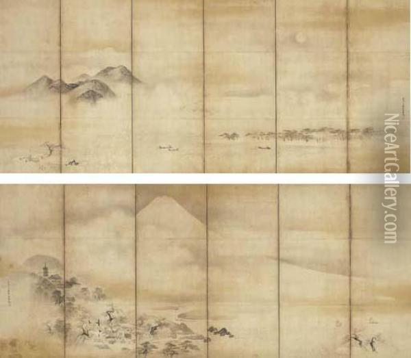 Mount Fuji And Miho No Matsubara Oil Painting - Kano Tanyu