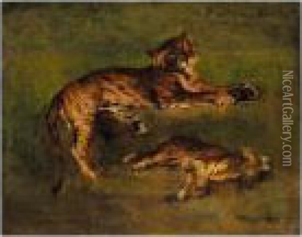 Deux Tigres Oil Painting - Rosa Bonheur