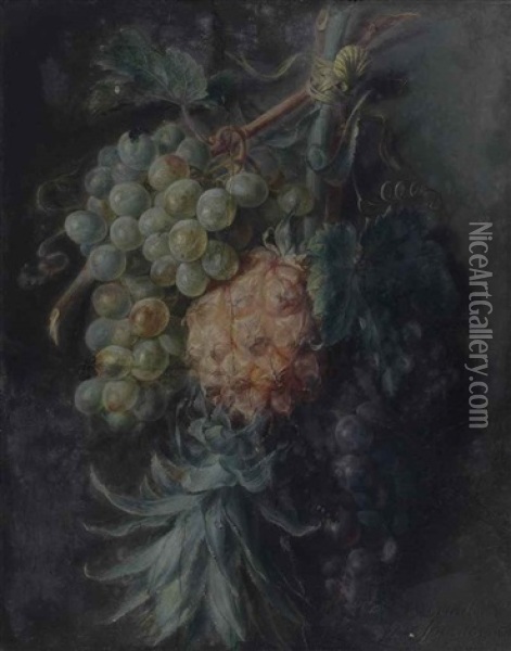 Nature Morte A L'ananas Et Aux Grappes De Raisins Oil Painting - Cornelis van Spaendonck