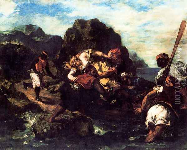 African Pirates Abducting a Young Woman Oil Painting - Eugene Delacroix