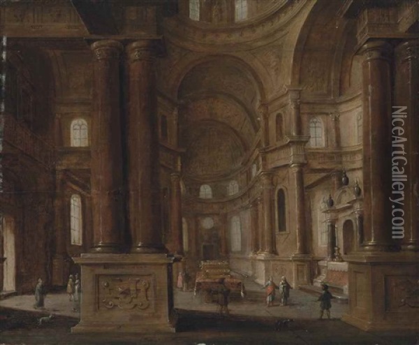 A Church Interior With Figures Conversing In The Isles Oil Painting - Jan van Vucht