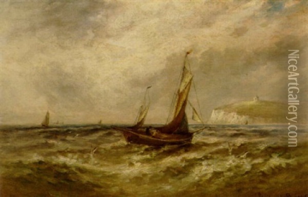 A View Of The English Channel With Sailboats Off The White Cliffs Of Dover Oil Painting - Gustave de Breanski