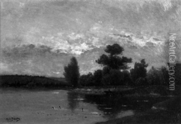 Duck Pond With Punters Oil Painting - Hippolyte Camille Delpy