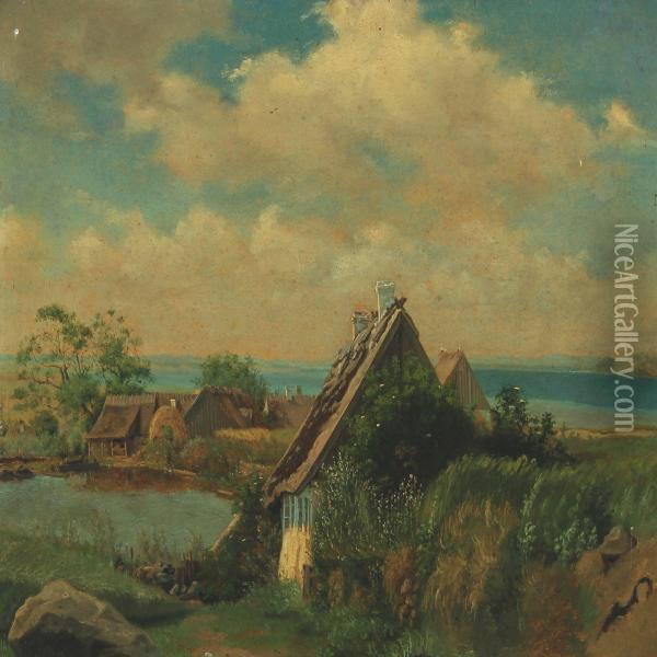 Summerlandscape With Houses Oil Painting - Johann Adolf Kittendorff