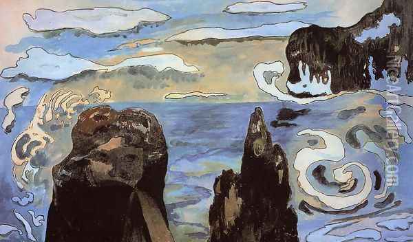 At The Black Rocks Aka Rocks By The Sea Oil Painting - Paul Gauguin