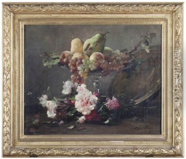 Nature Morte Aux Fleurs Et Fruits Oil Painting - Eugene Petit
