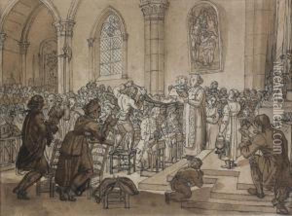 Scene De Mariage Dans Une Eglise Oil Painting - Benjamin Zix