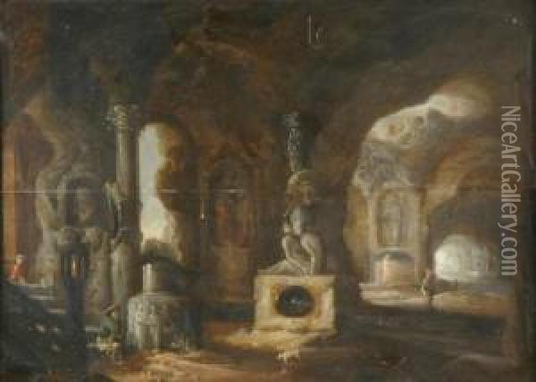 Figures In A Grotto Oil Painting - Abraham van Cuylenborch