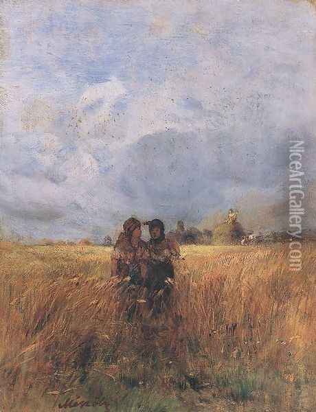 On the Wheatfield Oil Painting - Geza Meszoly