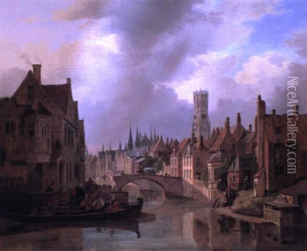 View In Bruges Oil Painting - Francois Antoine Bossuet