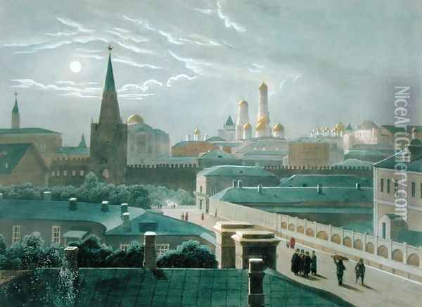View of the Moscow Kremlin, 1840s Oil Painting - Roussel, Paul Marie