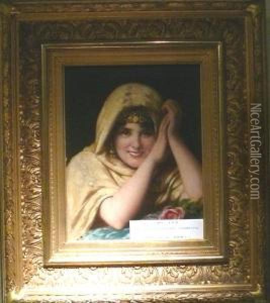 Kvinna Med Sloja. Oil Painting - Tito Conti