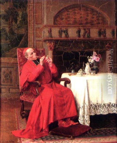 Le Cardinal A La Pipe Oil Painting - Victor Marais-Milton
