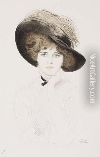 Femme Au Chapeau Oil Painting - Paul Cesar Helleu