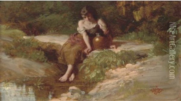 Resting At The Stream Oil Painting - Henry Lejeune