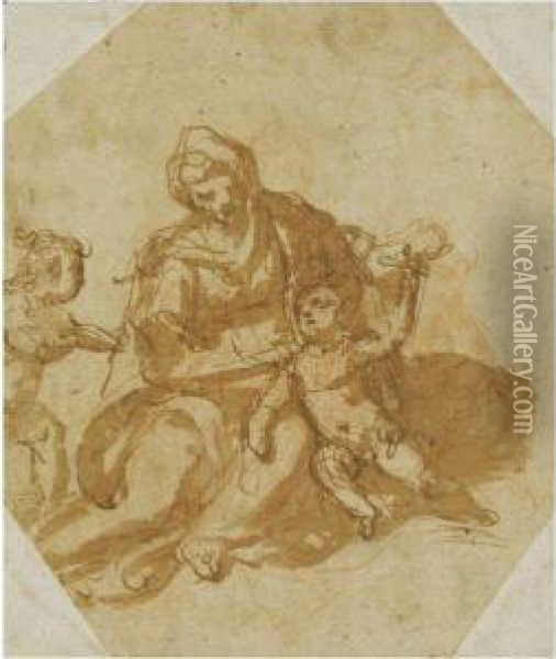 Madonna And Child With The Infant Saint John The Baptist Oil Painting - Federico Zuccaro